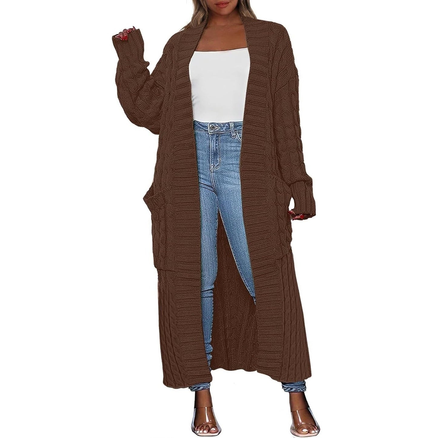 Women's Long Cardigan 2026 Oversized Coat Long Sleeve Open Cardigan Knitted Extra